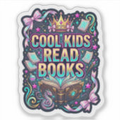 Cool Kids Read Books - wavy book lover reading シール (正面)