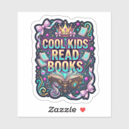 Cool Kids Read Books - wavy book lover reading シール