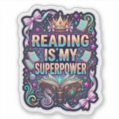 Cool Kids Read Books - wavy book lover reading シール (正面)