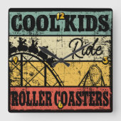 Cool Kids Ride Roller Coasters Funny Coaster Train スクエア壁時計 (正面)