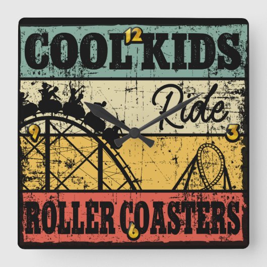 Cool Kids Ride Roller Coasters Funny Coaster Train スクエア壁時計 (正面)