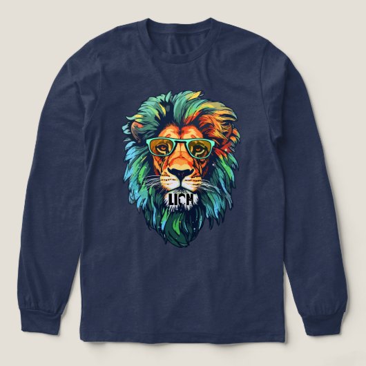 Cool King – Colorful Lion with Shades Design トライブレンドＴシャツ (デザイン正面)