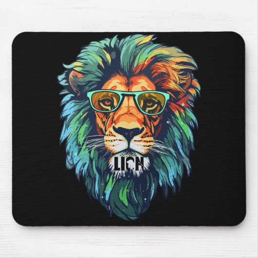 Cool King – Colorful Lion with Shades Design マウスパッド (正面)