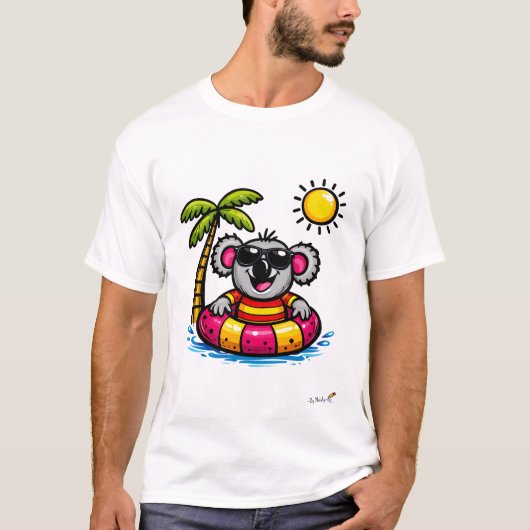 Cool Koala Pool Party Cartoon T-Shirt Tシャツ (正面)