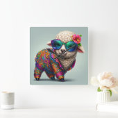 Cool lamb in a colorful suit スクエア壁時計 (ホーム)