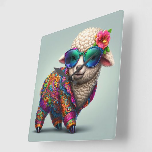 Cool lamb in a colorful suit スクエア壁時計 (傾斜)