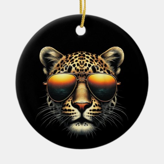 Cool Leopard Wearing Sunglasses Stylish Leopard  セラミックオーナメント (正面)