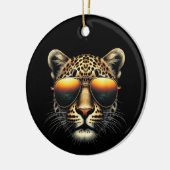 Cool Leopard Wearing Sunglasses Stylish Leopard  セラミックオーナメント (左)
