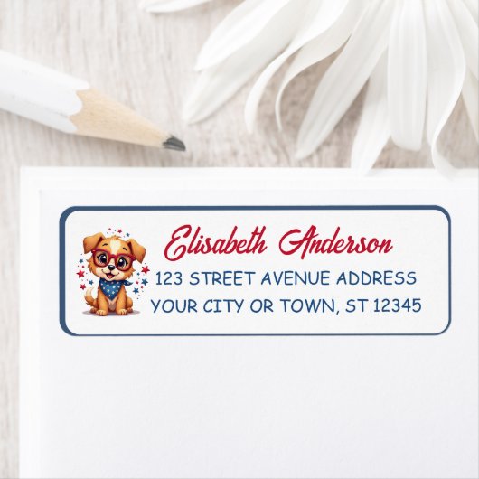 Cool Little Patriotic Dog Birthday ラベル (インサイチュ)