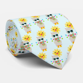 Cool Llama and Smiling Kawaii Sun Pattern ネクタイ