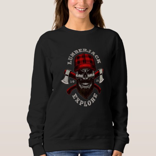 Cool Lumberjack Skull Explore Illustration Graphic スウェットシャツ (正面)