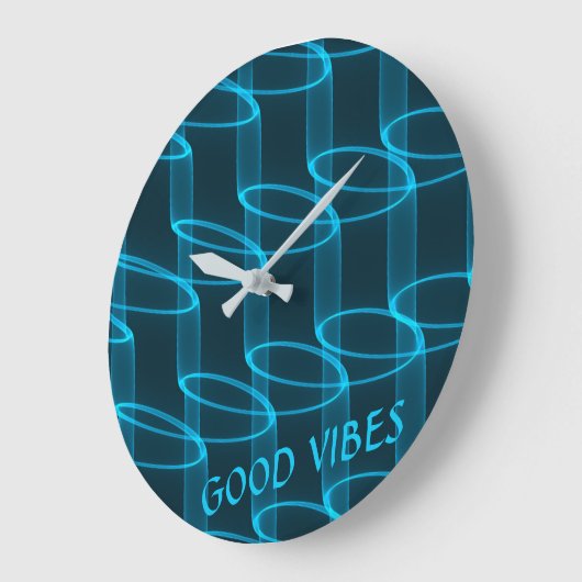 Cool Luminous Blue Wave Pattern Custom Text ラージ壁時計 (傾斜)