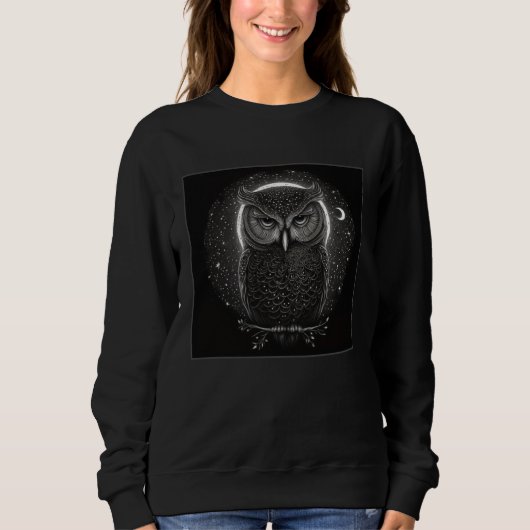 Cool Mandala Owl Illustration Unique Big Eyes Wome スウェットシャツ (正面)