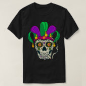 Cool Mardi Gras Candy Skull Wearing Mardi Gras Hat Tシャツ (デザイン正面)
