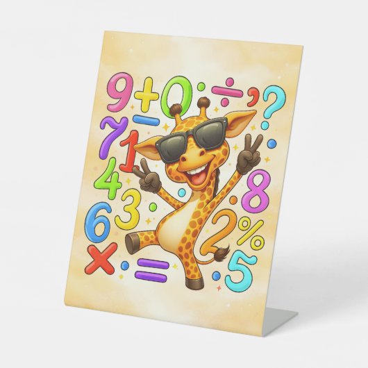 Cool Maths Giraffe Numbers Desk Art for Kids 台座サイン (正面)