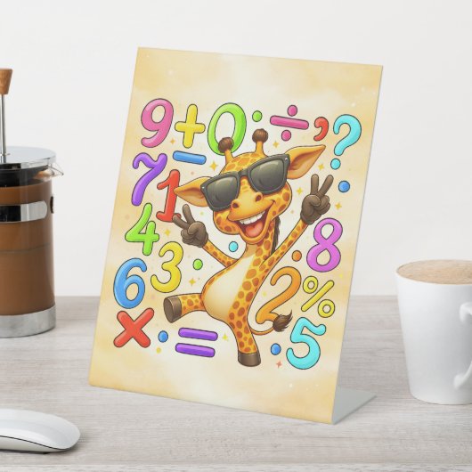 Cool Maths Giraffe Numbers Desk Art for Kids 台座サイン (インサイチュ)