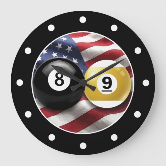 Cool Men's Man Cave Pool Room Wall Clocks ラージ壁時計 (正面)