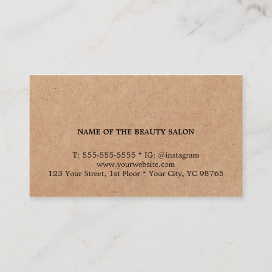 Cool Minimalist Printed Kraft Black Bold HairSalon 名刺 (裏面)
