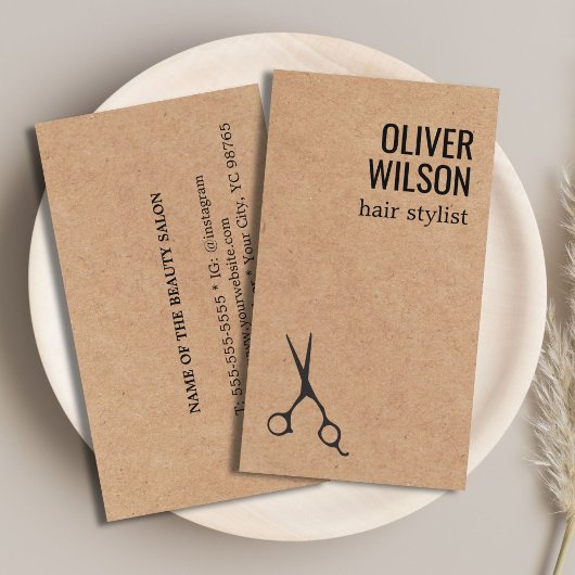 Cool Minimalist Printed Kraft Black Bold HairSalon 名刺