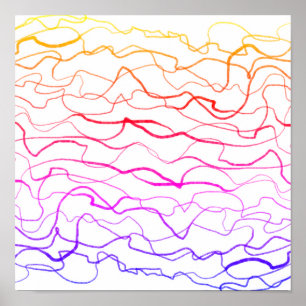 cool modern abstract colorful wavy painted lines ポスター