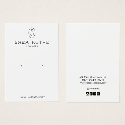 Cool Modern White Monogram Earring Display Card (正面&裏面)