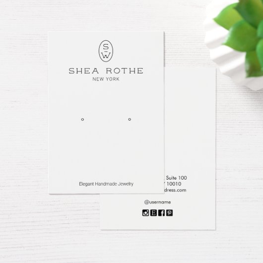 Cool Modern White Monogram Earring Display Card (デスク)