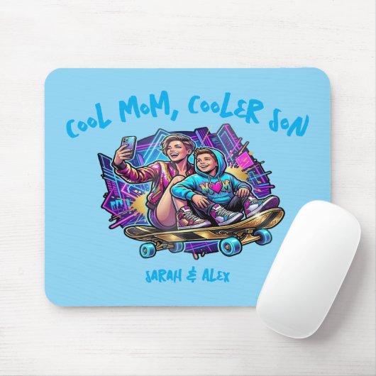 Cool Mom Cooler Son | Custom Name Retro Mousepad マウスパッド (マウス)
