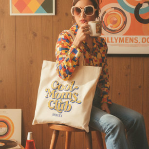 Cool Moms Club レトロイエロー＆ブルー タイポグラフィ トートバッグ