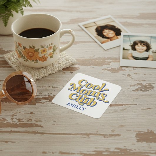 Cool Moms Club Classic Motherhood Retro Text Style スクエアシール