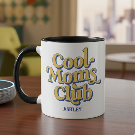 Cool Moms Club Retro Yellow Blue Coffee Typography マグカップ