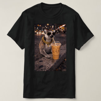 Cool Mongoose Drinking Iced Coffee Funny Animal  Tシャツ