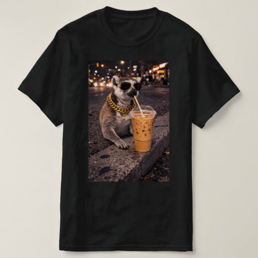 Cool Mongoose Drinking Iced Coffee Funny Animal Tシャツ (デザイン正面)