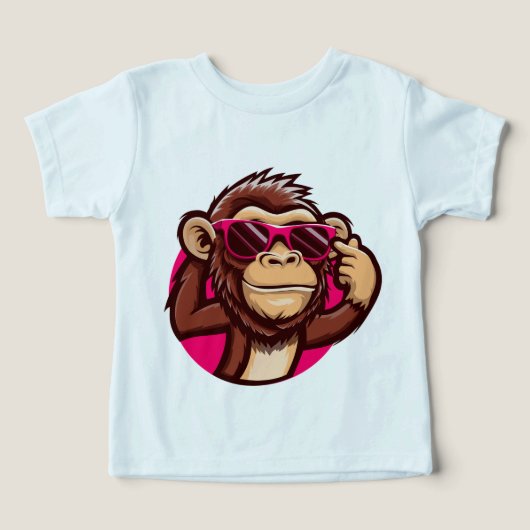 Cool Monkey Baby T-Shirt with Pink Sunglasses (デザイン正面)