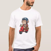 Cool Monkey Courier Riding Red Retro Scooter Tシャツ (正面)