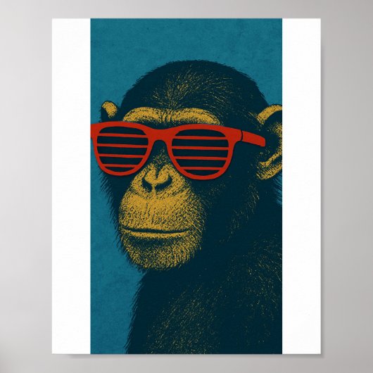 Cool Monkey with Red Sunglasses ポスター (正面)