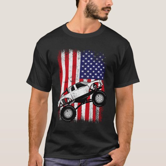 Cool Monster Truck Kids Distressed USA American Fl Tシャツ (正面)