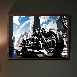 Cool Motorcycle with Rainbow Pop Art Garage Art ポスター
