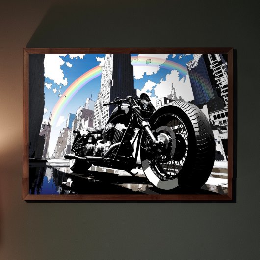 Cool Motorcycle with Rainbow Pop Art Garage Art ポスター