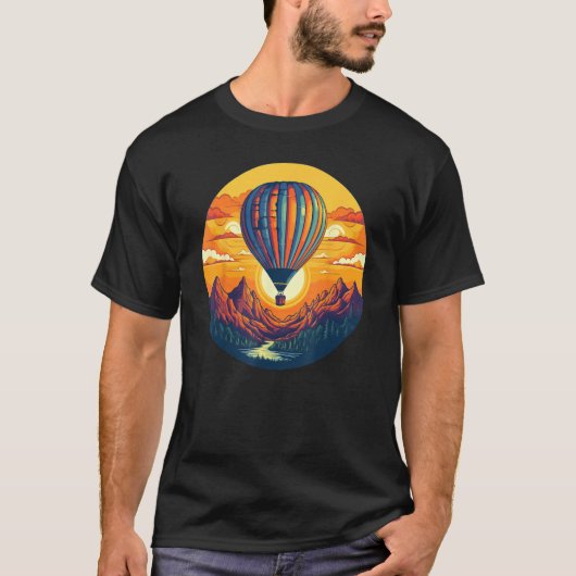 Cool Mountain Lake Sunset Adventures with hot Air  Tシャツ (正面)