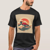 Cool Mt Fuji Big Waves Illustration Sea Sunset Wom Tシャツ (正面)