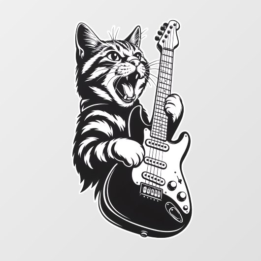 Cool Music Love | Rock Cat Playing Electric Guitar ウィンドウサイン (シート)