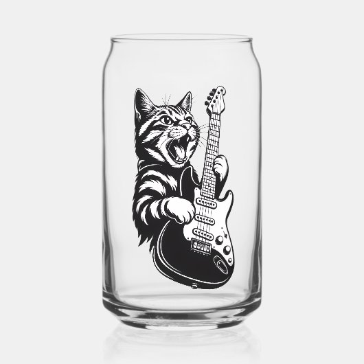 Cool Music Love | Rock Cat Playing Electric Guitar ガラス缶 (正面)