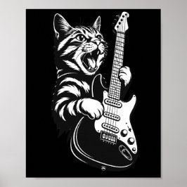 Cool Music Love | Rock Cat Playing Electric Guitar ポスター