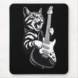 Cool Music Love | Rock Cat Playing Electric Guitar マウスパッド