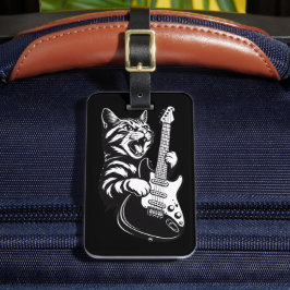 Cool Music Love | Rock Cat Playing Electric Guitar ラゲッジタグ