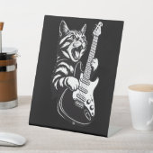 Cool Music Love | Rock Cat Playing Electric Guitar 台座サイン (インサイチュ)
