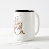 Cool Musician Cat Playing Drums ツートーンマグカップ (正面右)