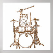 Cool Musician Cat Playing Drums ポスター (正面)