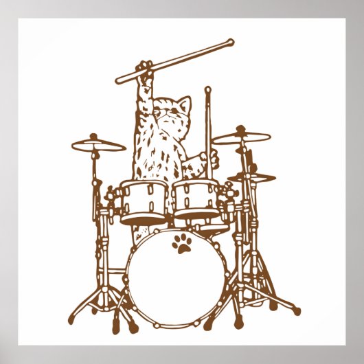 Cool Musician Cat Playing Drums ポスター (正面)