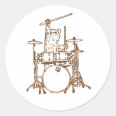 Cool Musician Cat Playing Drums  ラウンドシール (正面)